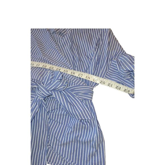 ZARA Woman True Wrap Blue White Stripe Wrap Boat Neck 3/4 Sleeve Top M - Picture 8 of 13